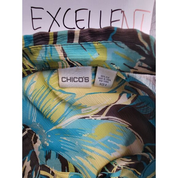 Chico's Women's Sheer Blouse Tunic Long Sleeve Waist Drawstring Floral Size 2 - Picture 3 of 7